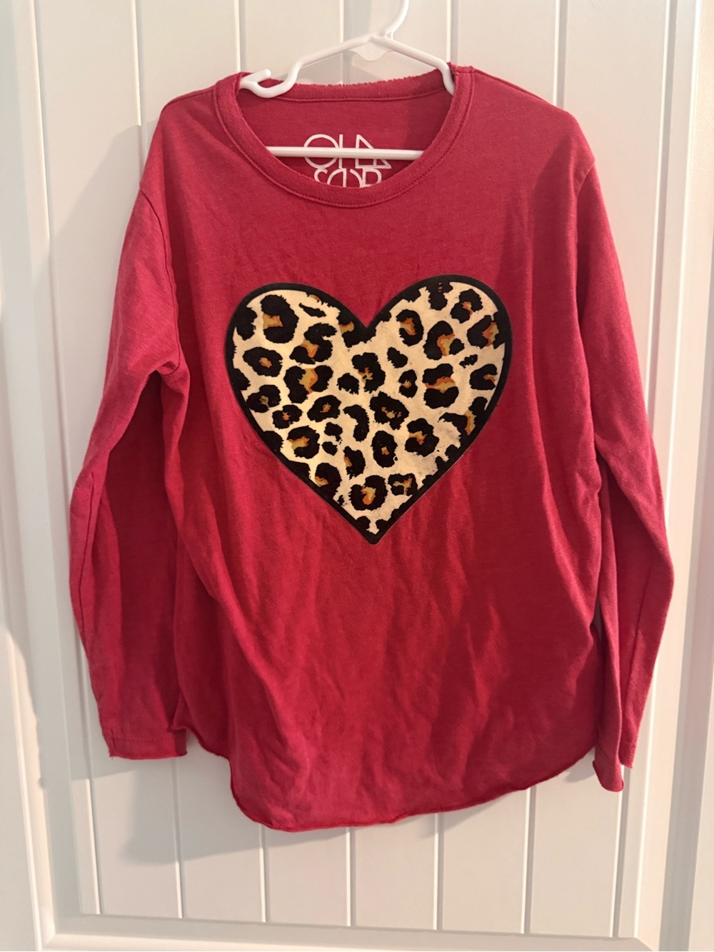 Chaser Girls Leopard Heart Long Sleeve Shirt Size 10 Red